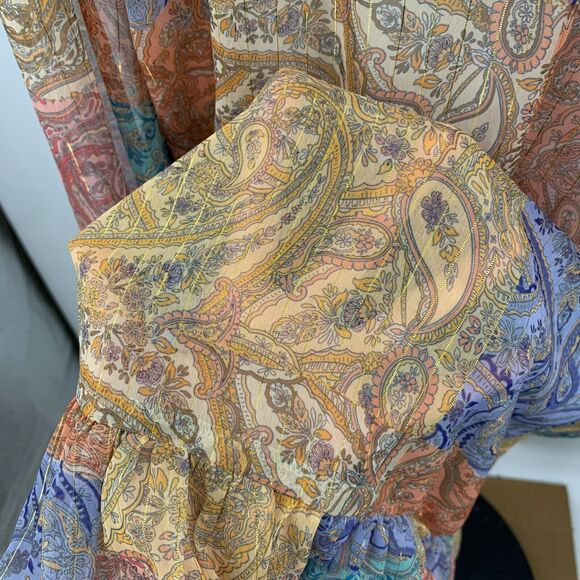 Boston Proper Balloon Sleeve Shirt Dress Women L Button Up Patchwork Flounce - Picture 7 of 12